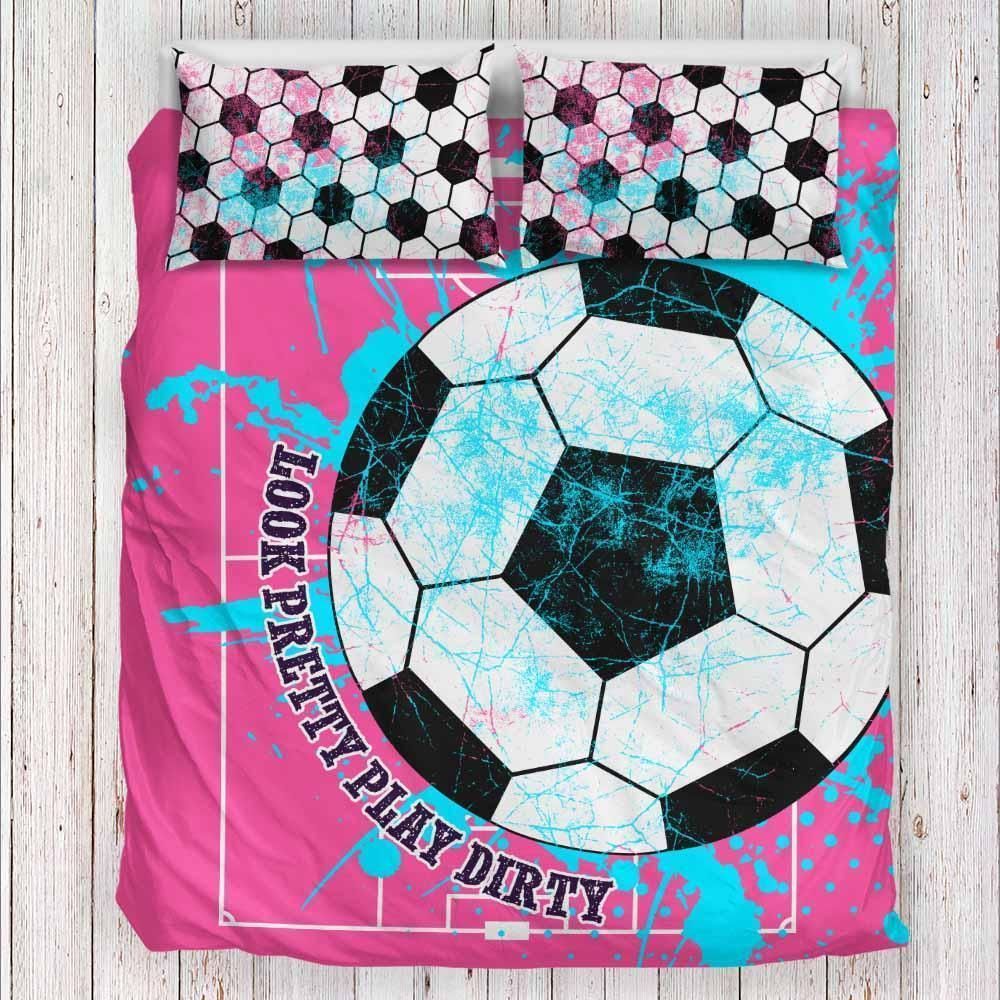 Girls Soccer Blue Watercolor Bedding Set