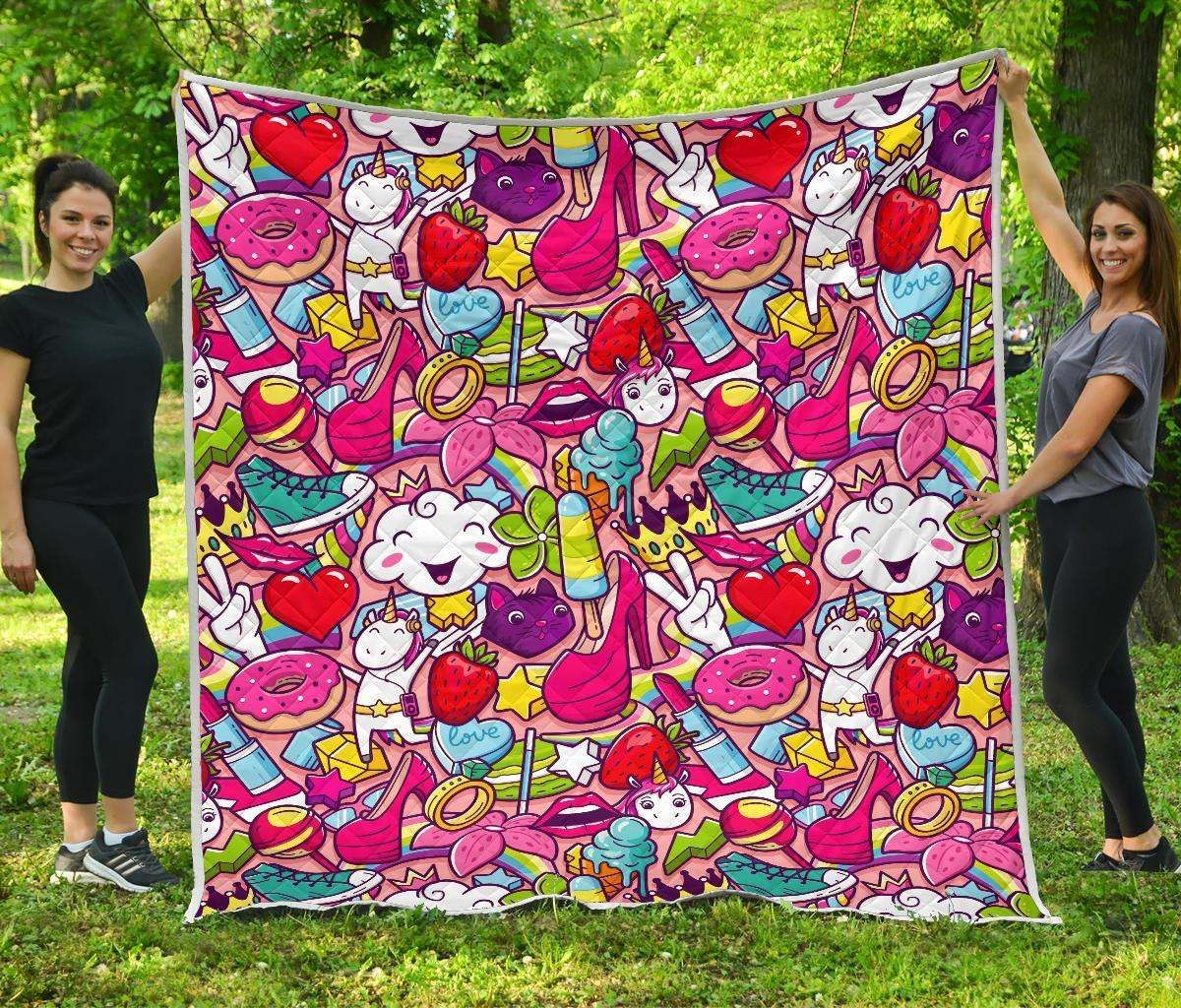 Girly Unicorn Cartoon CL17100288MDQ Quilt Blanket