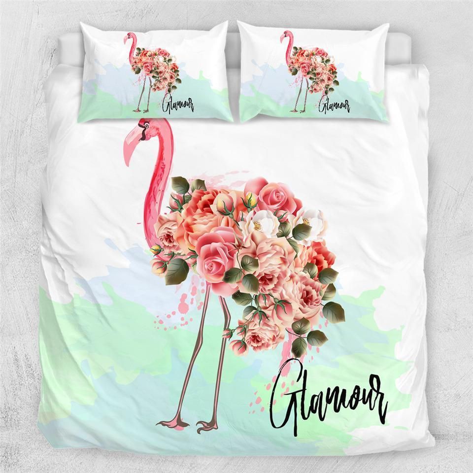 Glamour Flamingo With Flowers Bedding Set