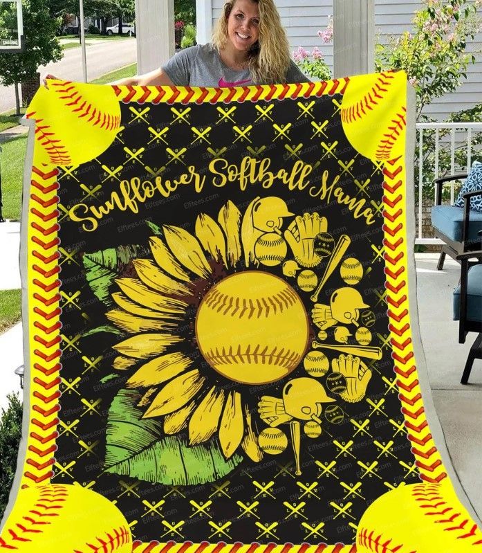 Glorious Sunflower Softball Mama Sherpa Fleece Blanket