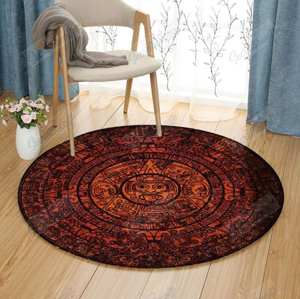 Glowing Aztec Calendar Round Carpet