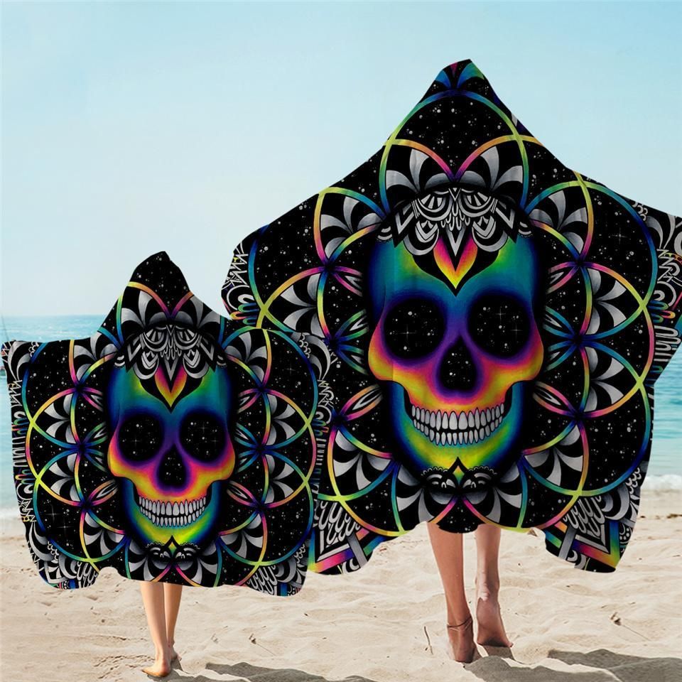 Glowing Stylized Skull Starry Printed Hooded Towel