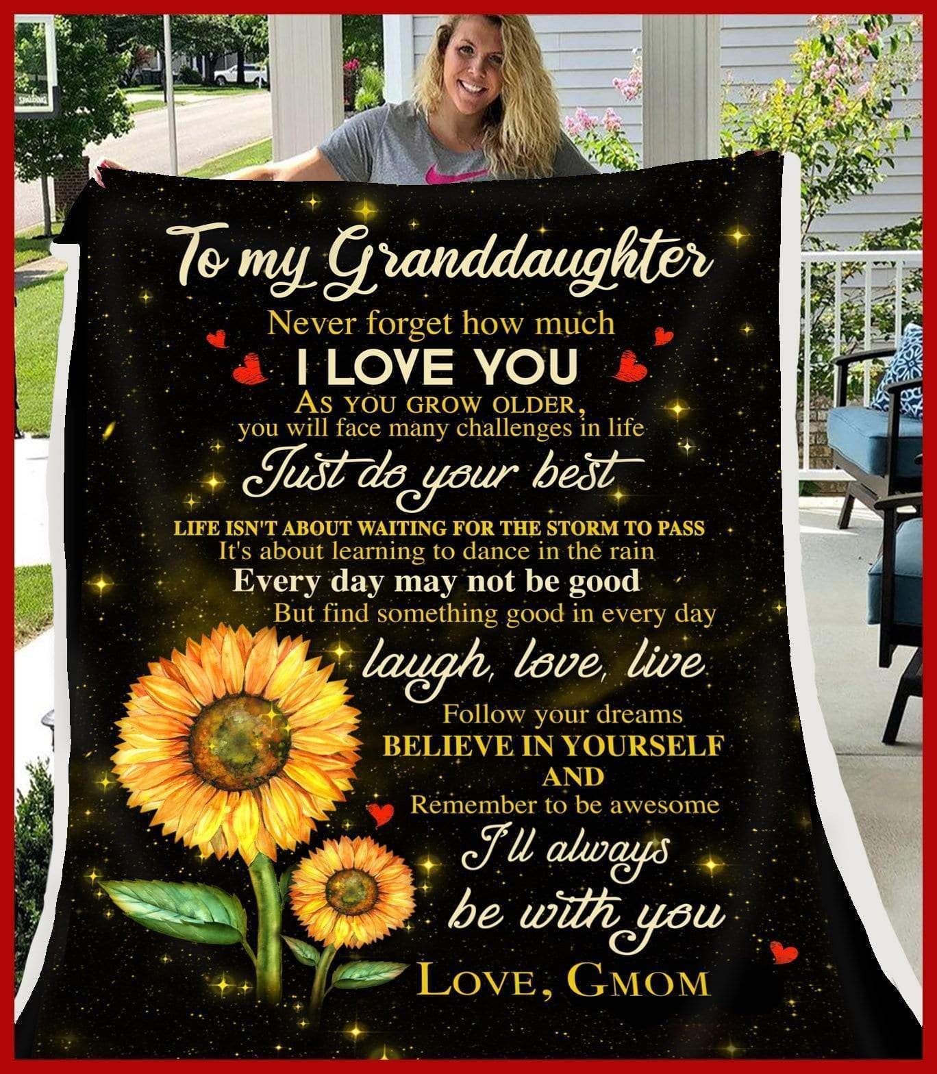Gmom Gift For Granddaughter Just Do Your Best Sunflower Blanket