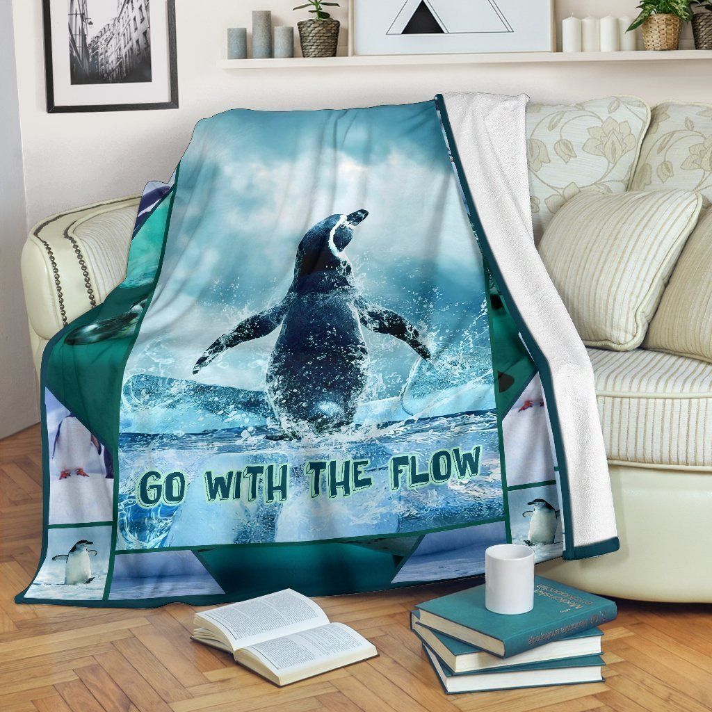 Go With Flow Penguin Fleece Blanket Gift For Penguin Lovers