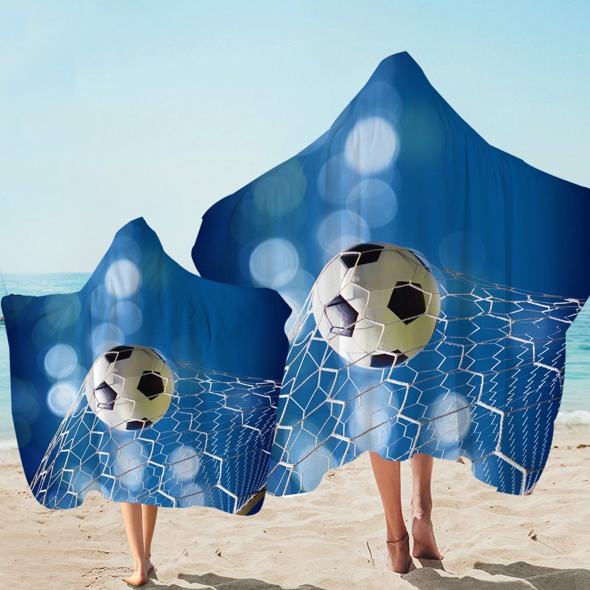 Goaled Ball Blue Background Printed Hooded Towel