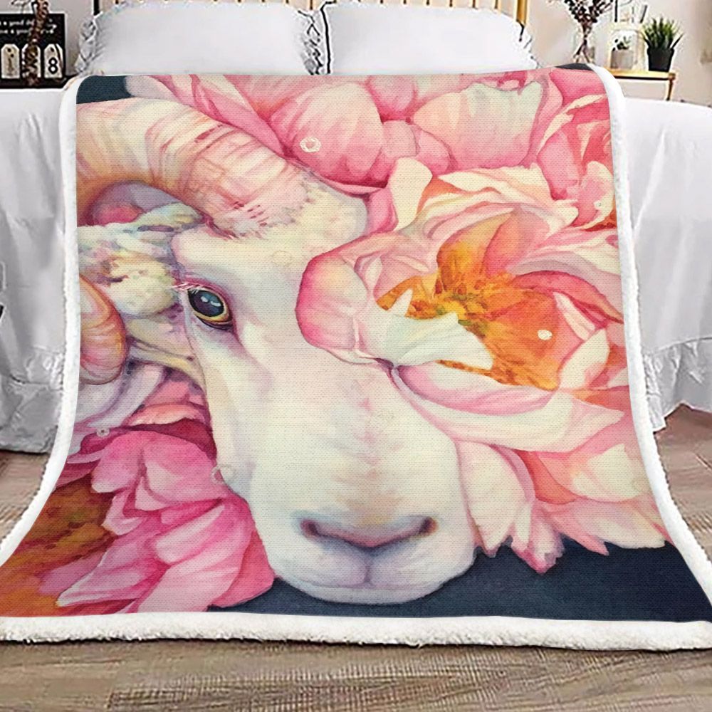 Goat And Flower Sherpa Fleece Blanket