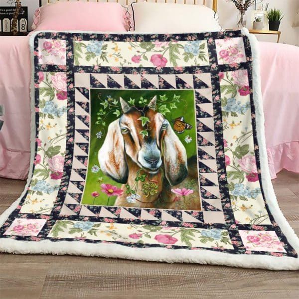 Goat And Flowers Sherpa Fleece Blanket