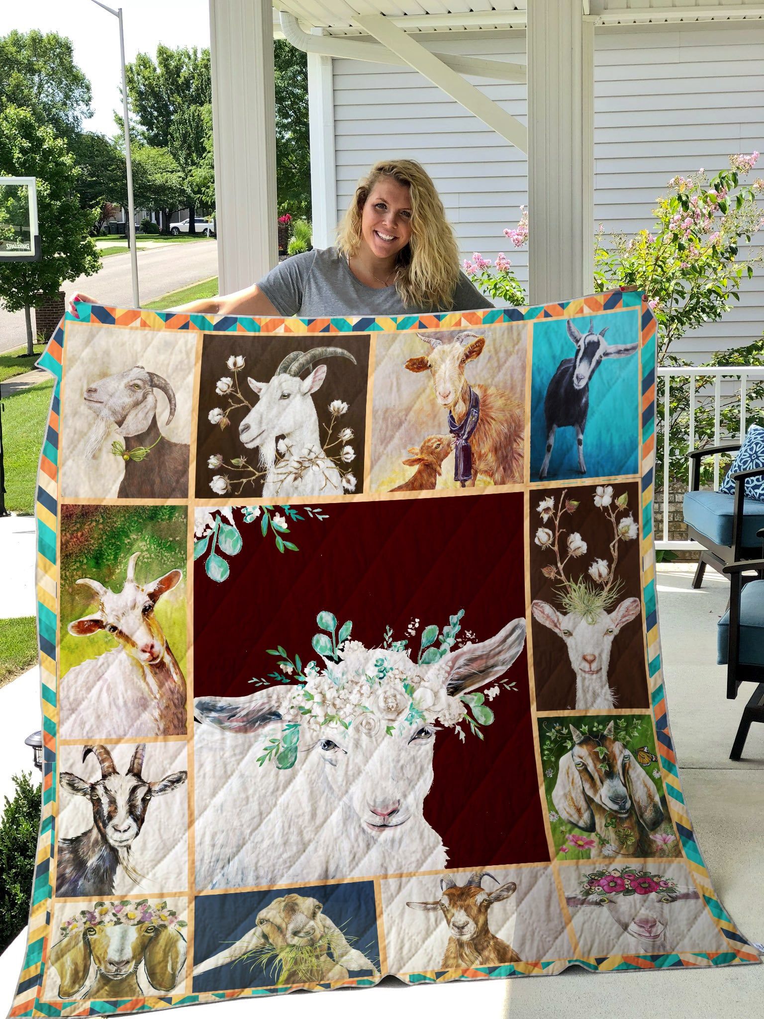 Goat Floral Goat Lady Quilt Blanket DHC31121768TD
