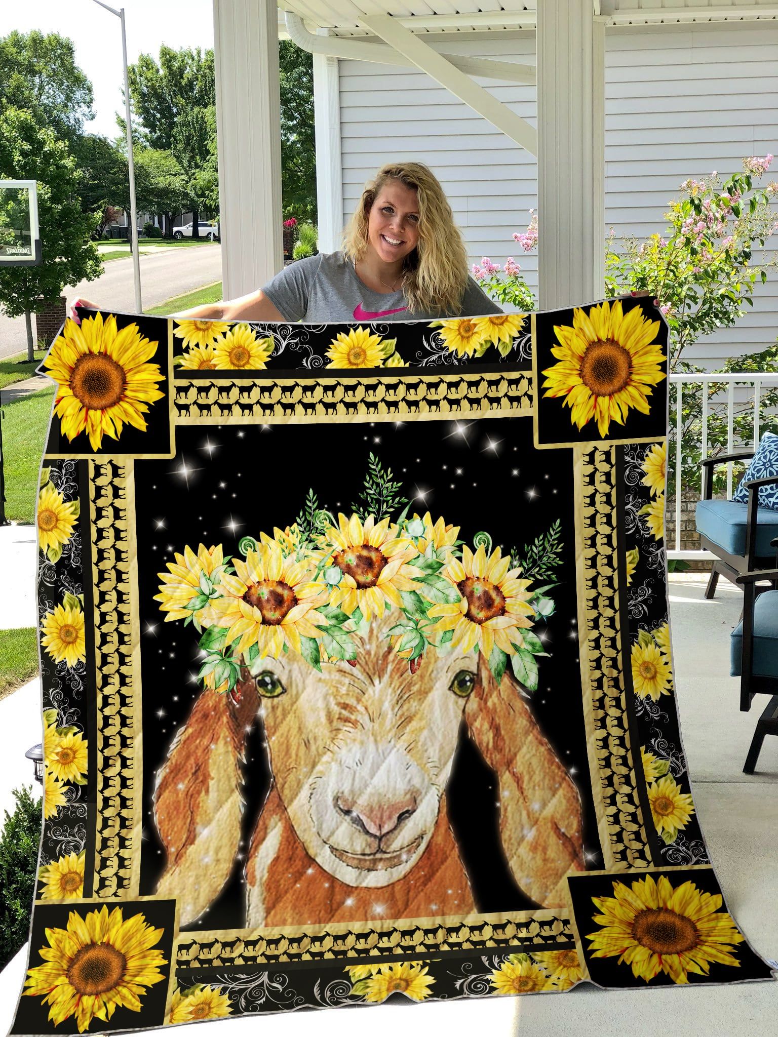 Goat Goat In Sunflower Quilt Blanket DHC0201201272TD