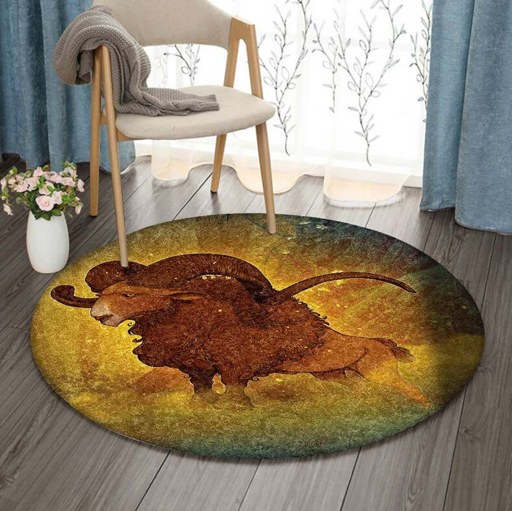 Goat In Forest Round Carpet