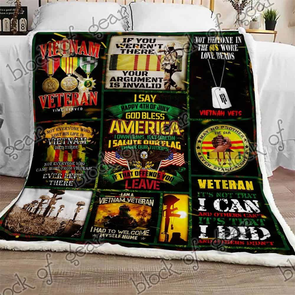 God Bless America Vietnam Veteran Fleece Blanket