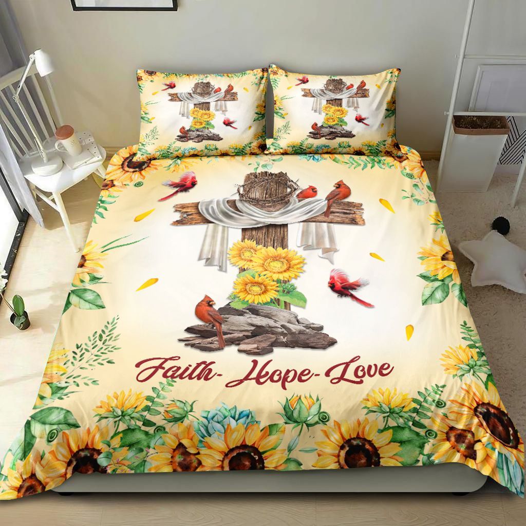 God Faith Hope Love Cardinal Bedding Set