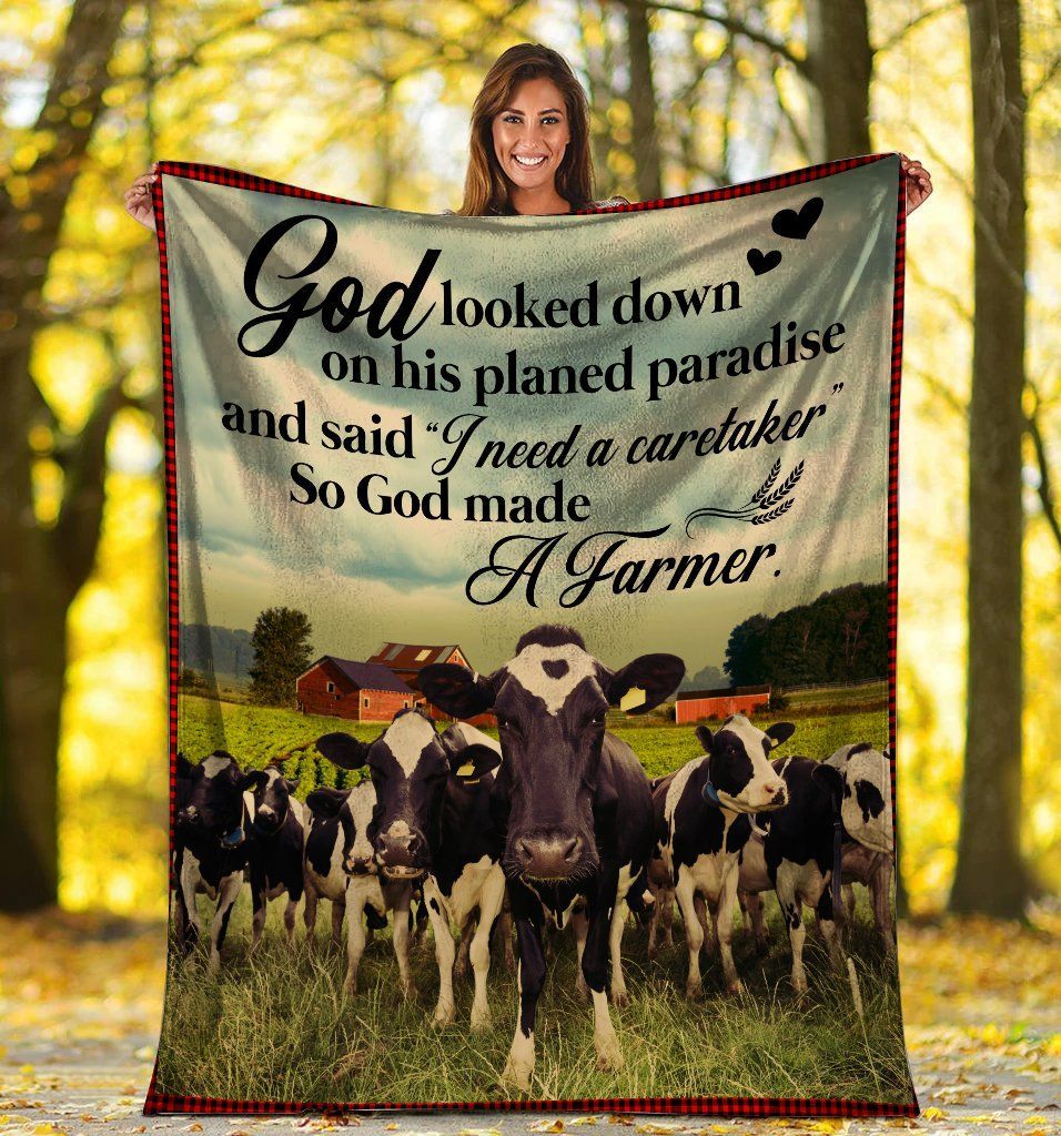 God Looked Down On His Planed Paradise Farmer Cow Farming Sherpa Fleece Blanket