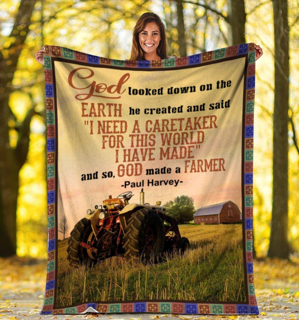 God Looked Down On The Earth Tractor Farming Sherpa Fleece Blanket