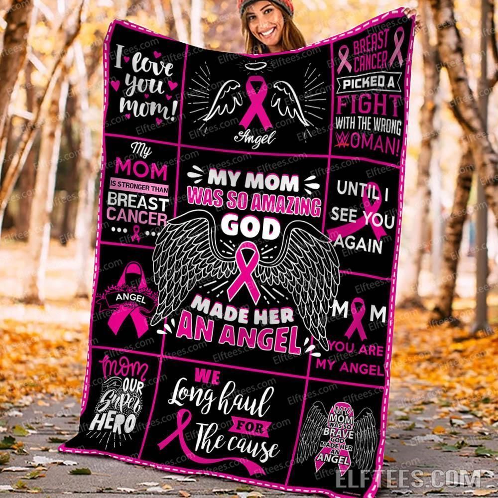 God Mad Mom An Angel Honor The Taken Breast Cancer Sherpa Fleece Blanket
