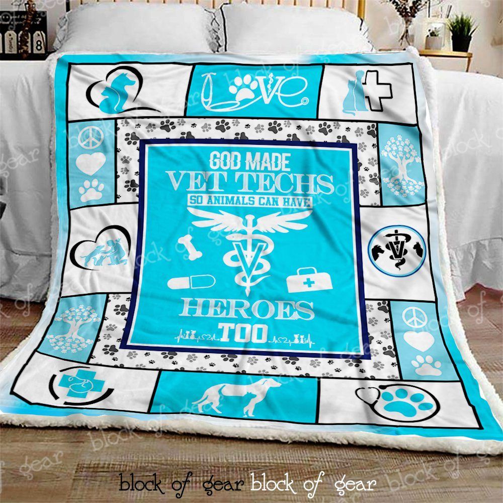 God Made Vet Techs Sherpa Fleece Blanket