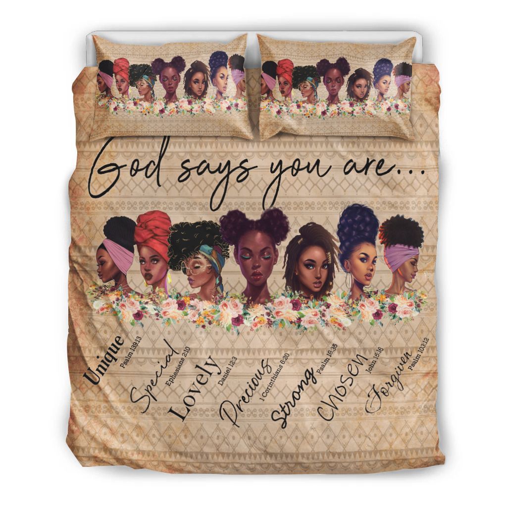 God Says You Are Black Girl Bedding Set