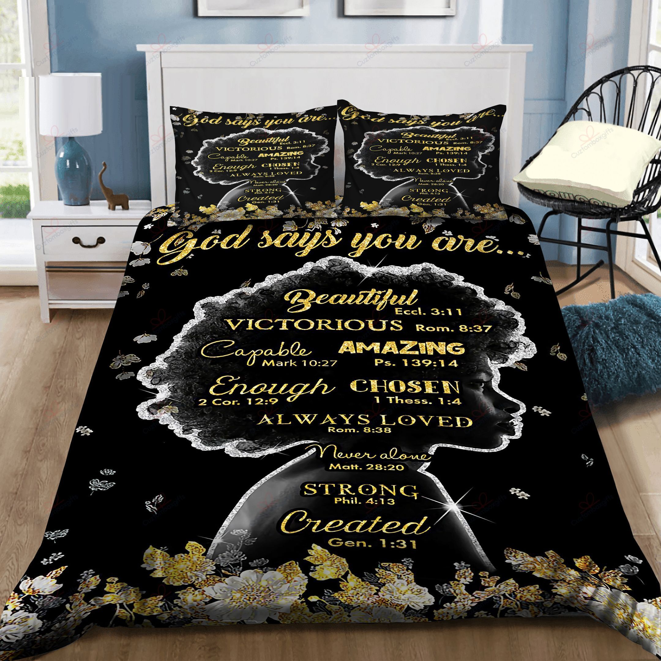 God Says You Are Strong Black Girl Bedding Set
