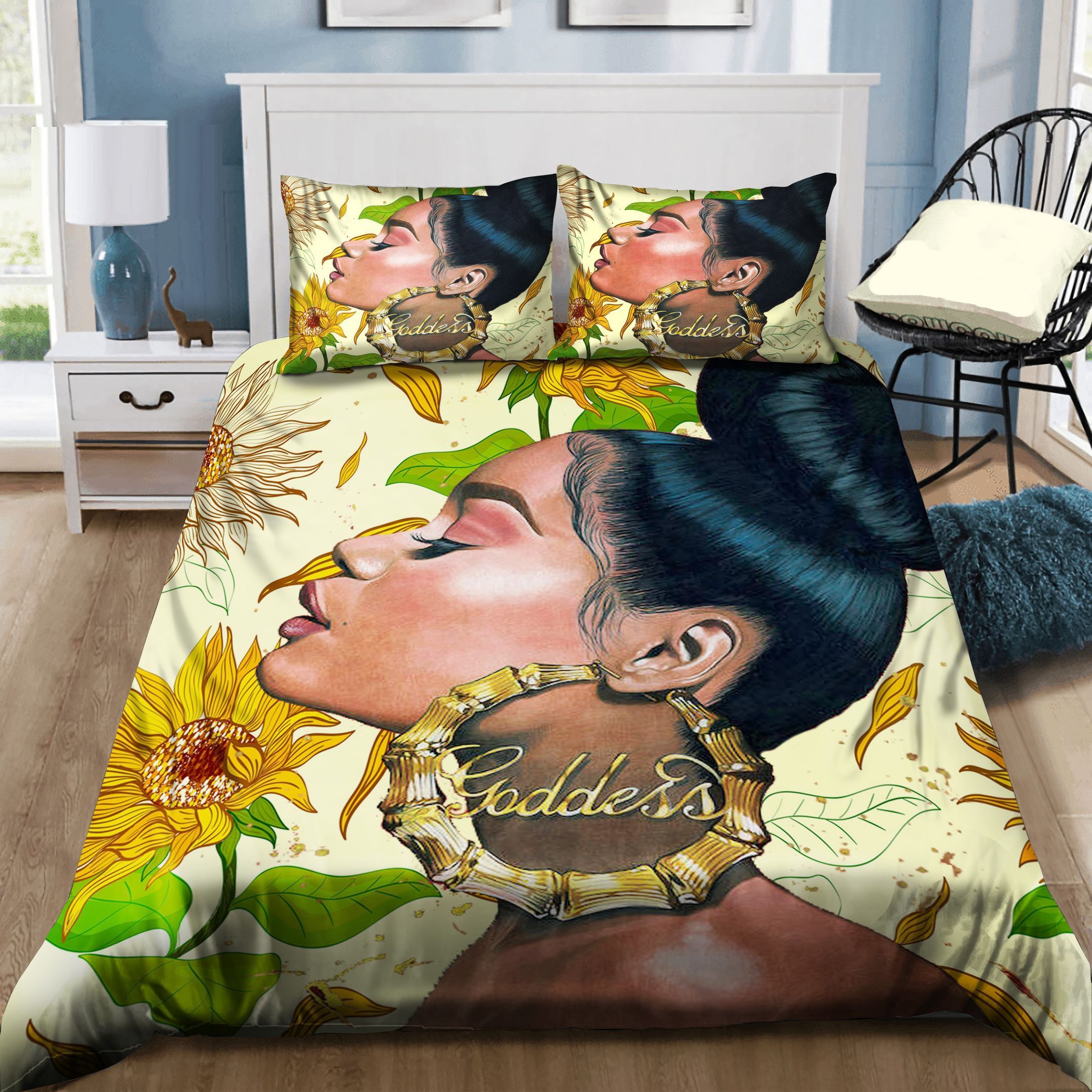 Goddess Black Girl Sunflower Bedding Set