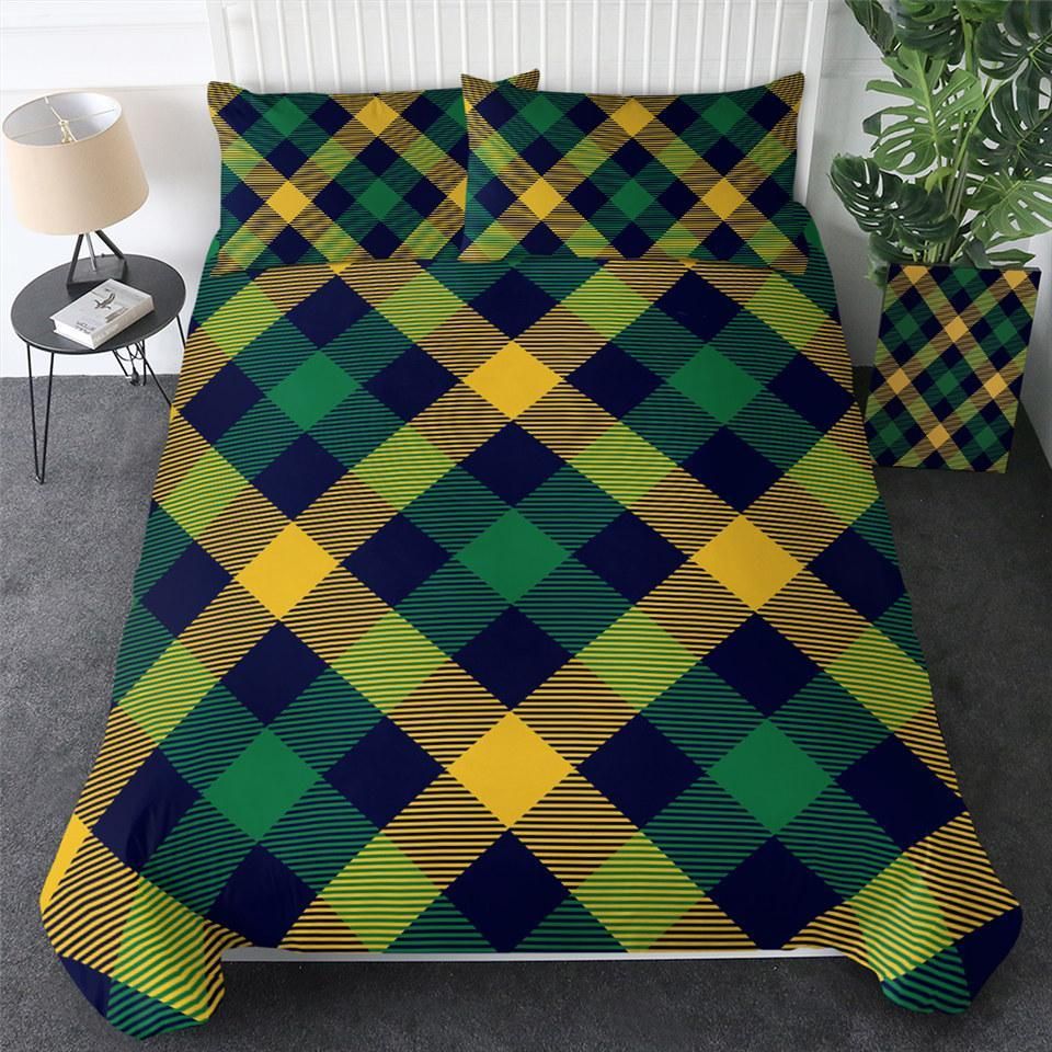 Gold And Green Plaid Bedding Set