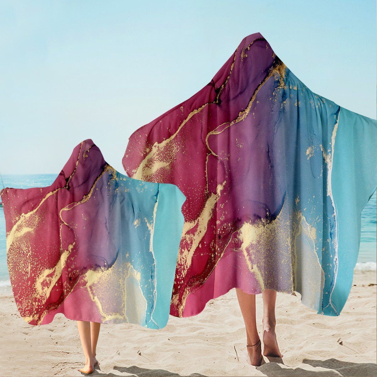 Gold And Pink Purple Marble On Budelli Beach Printed Hooded Towel