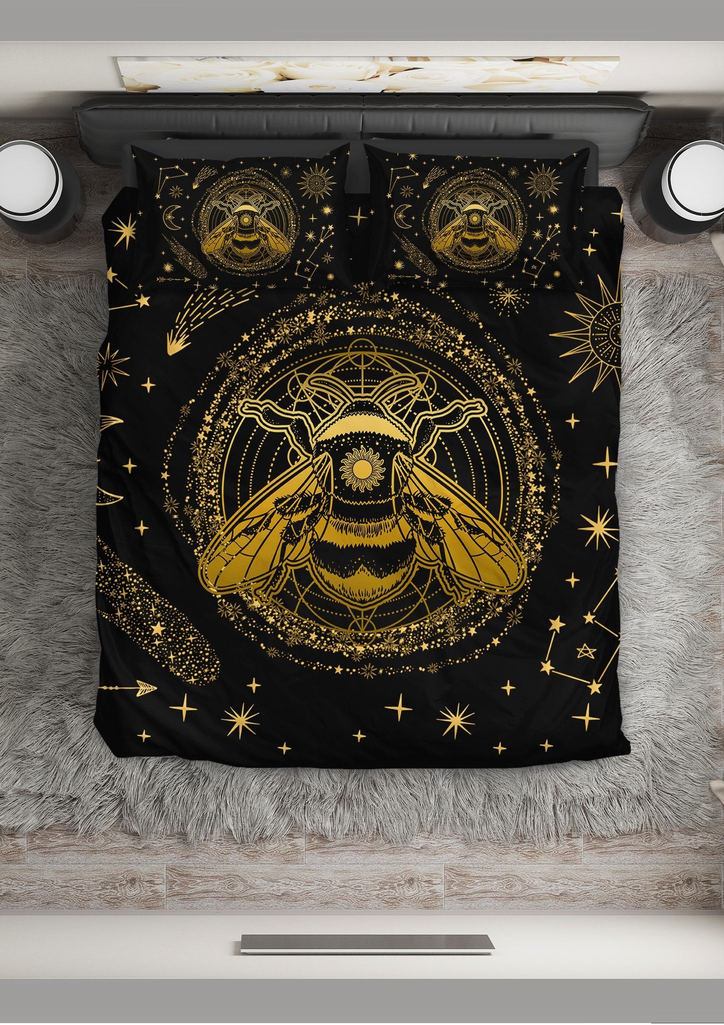 Gold Bee The Universe Bedding Set