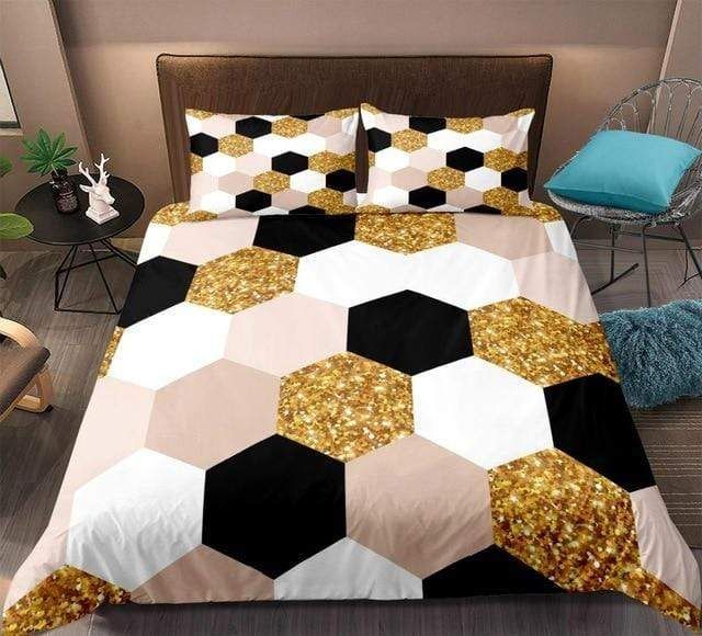 Gold Black And White Geometry Bedding Set