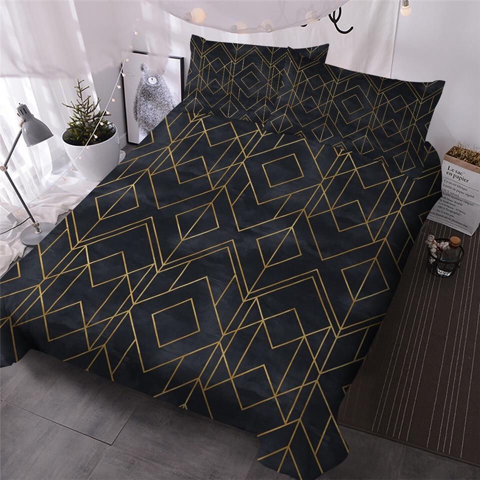 Gold Black Geometric Bedding Set
