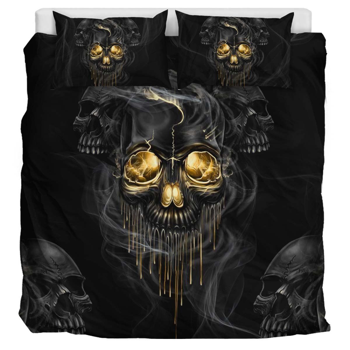 Gold Black Horrific Skull Bedding Set