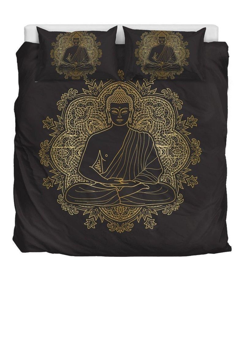 Gold Buddha Black Printed Bedding Set