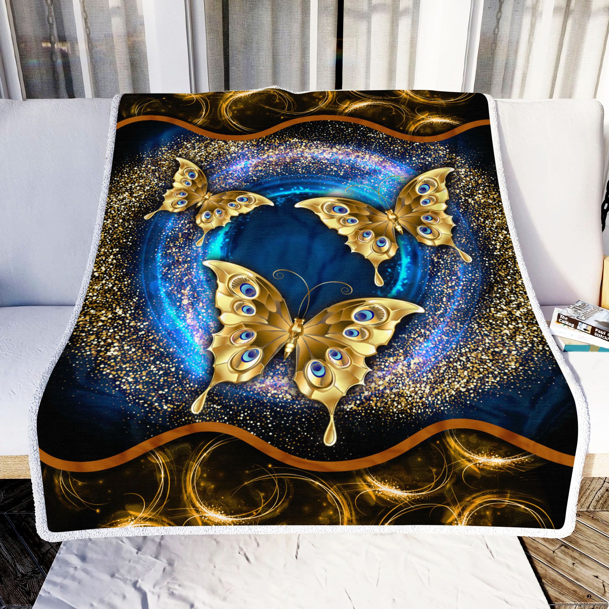Gold Butterfly Fleece Blanket