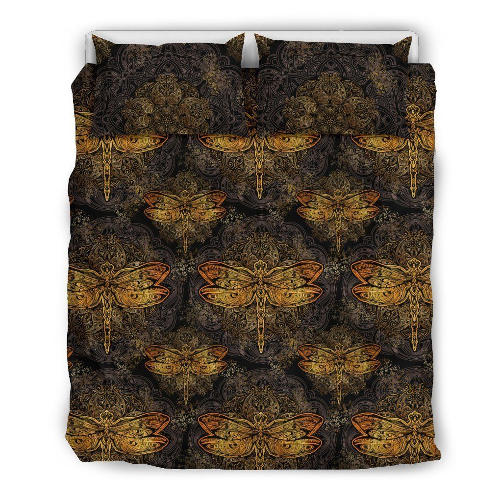 Gold Dragonfly Mandala Bedding Set