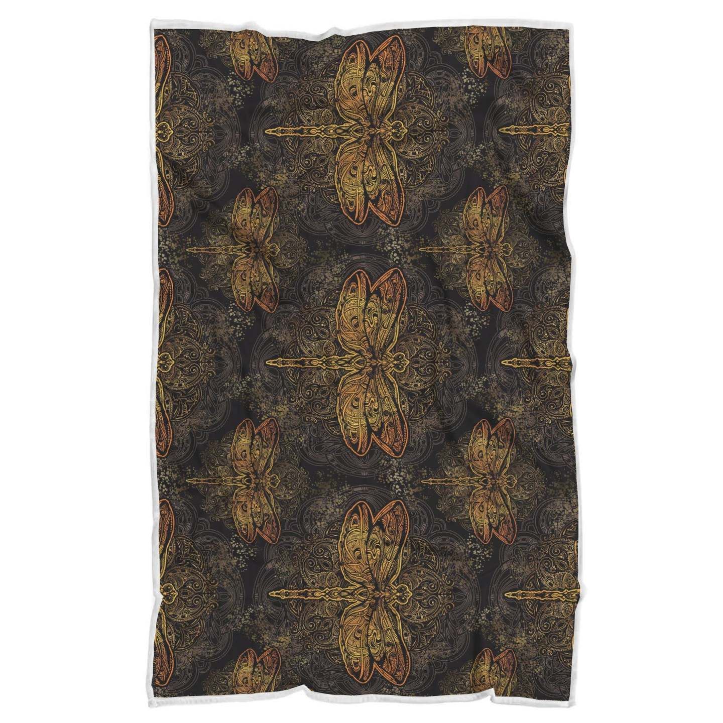 Gold Dragonfly Mandala Sherpa Fleece Blanket