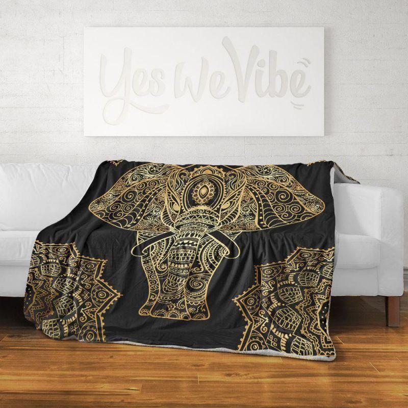Gold Elephant Sherpa Fleece Blanket