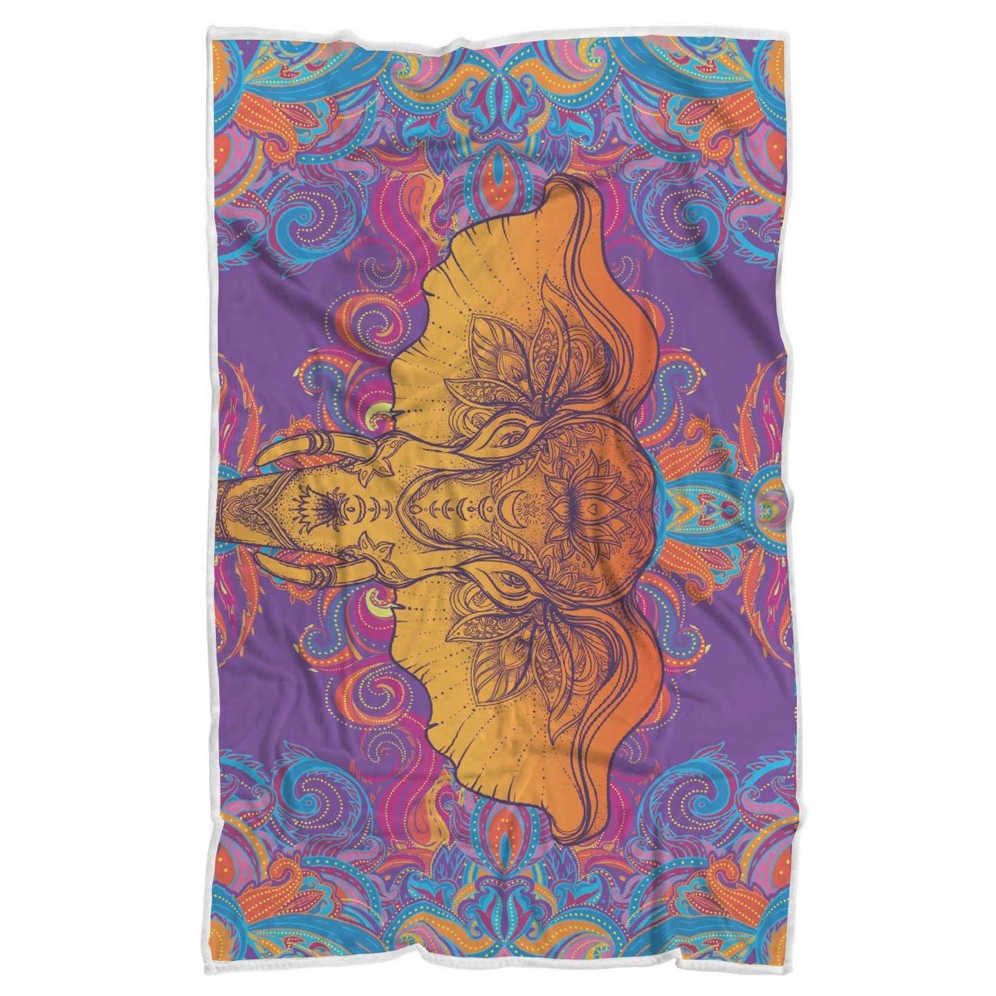 Gold Elephant Indian Sherpa Fleece Blanket