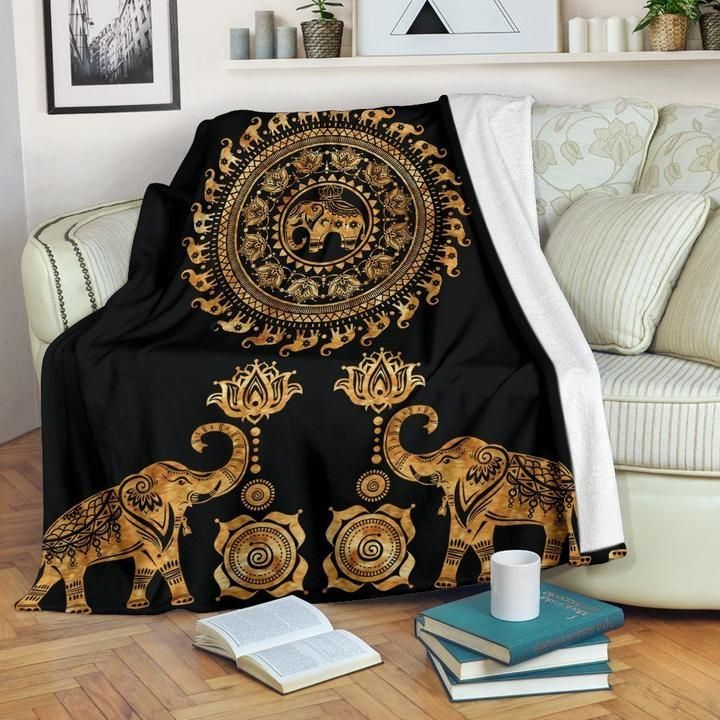 Gold Elephant Tribal Sherpa Fleece Blanket