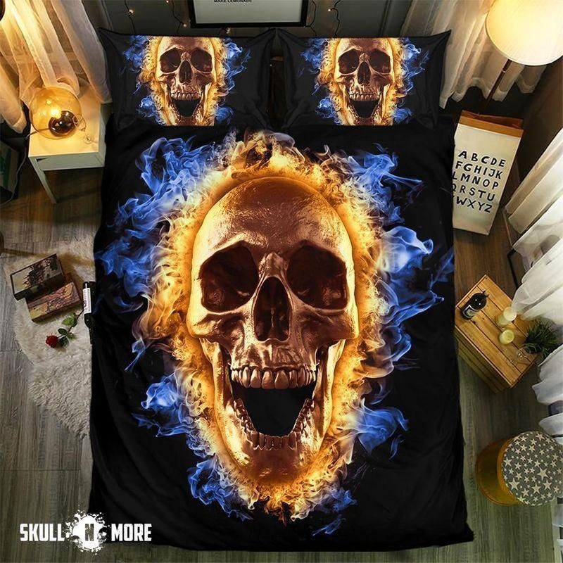 Gold Fire Skull Printed Bedding Set