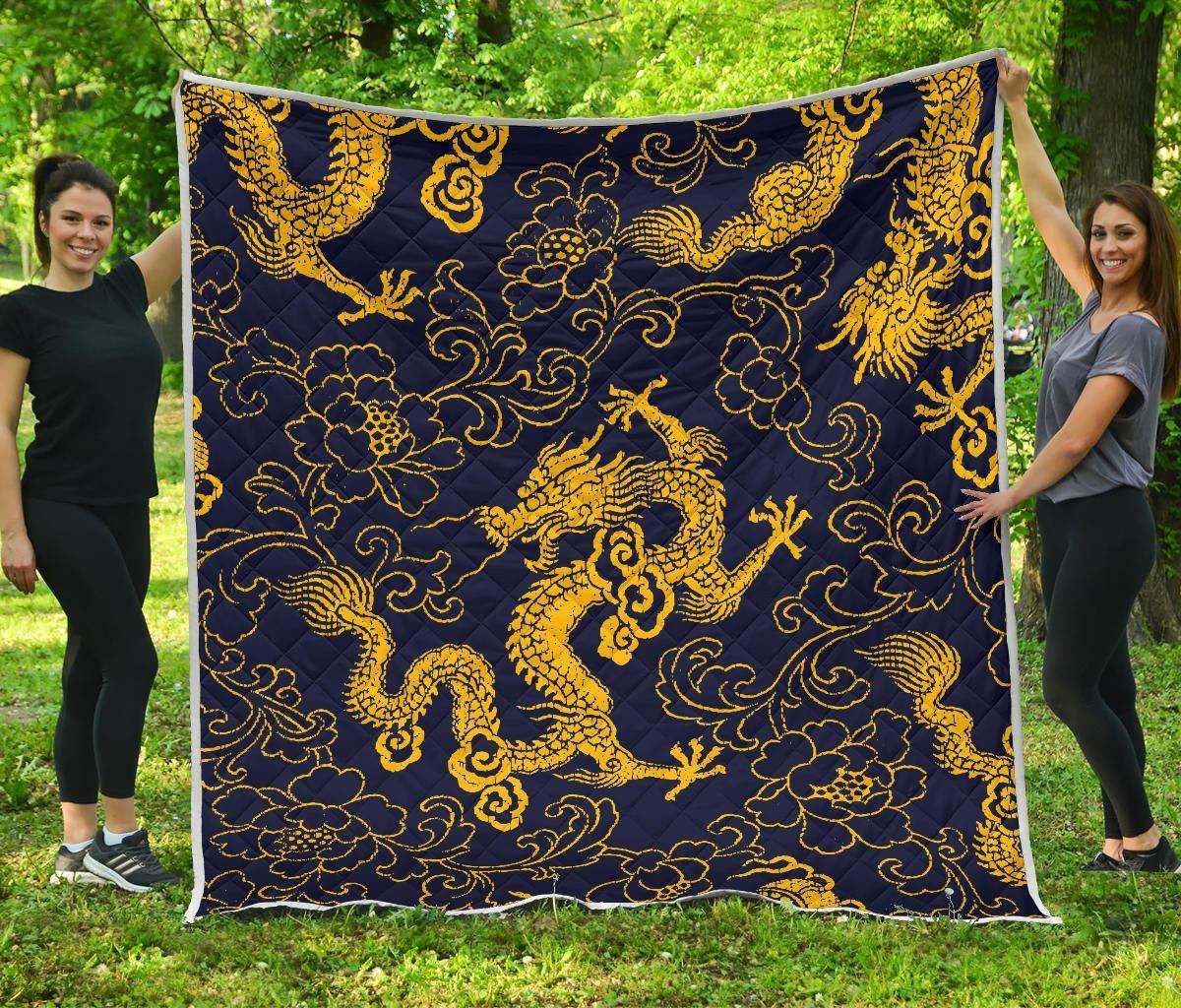Gold Japanese Dragon CL17100292MDQ Quilt Blanket