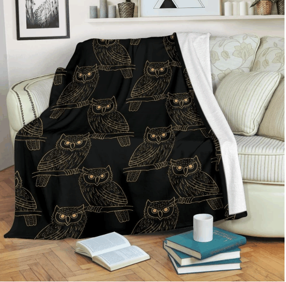 Gold Owl Sherpa Fleece Blanket