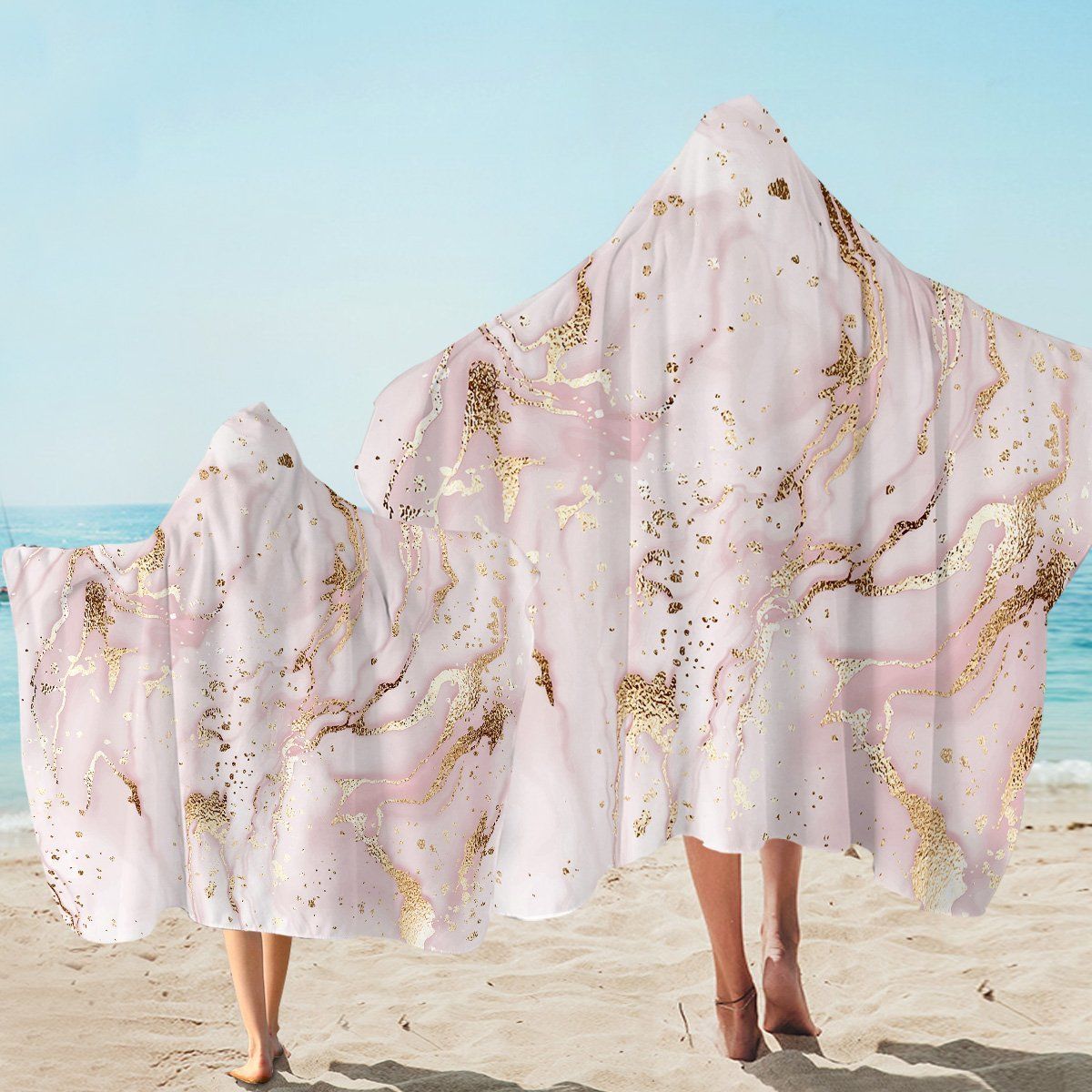 Gold Sift Marble Printed Hooded Towel