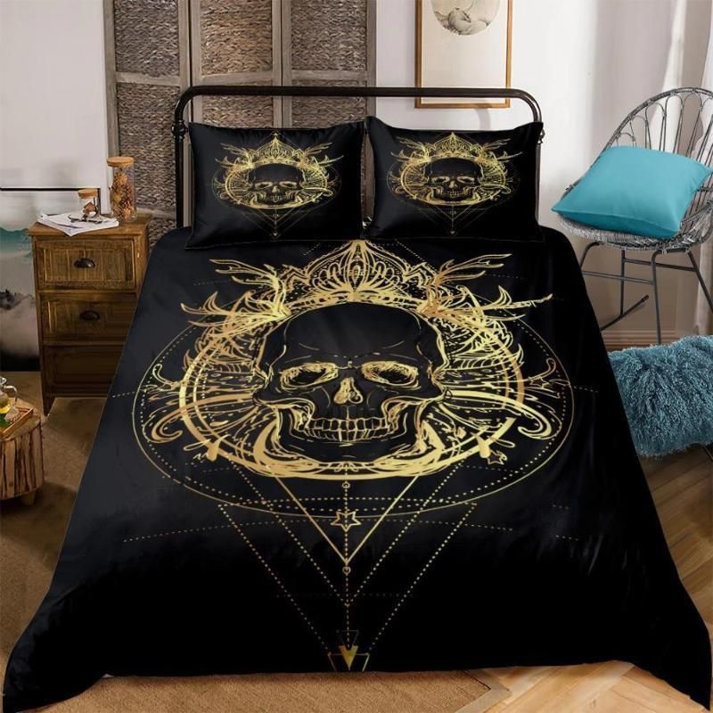 Gold Skull Boho Bedding Set