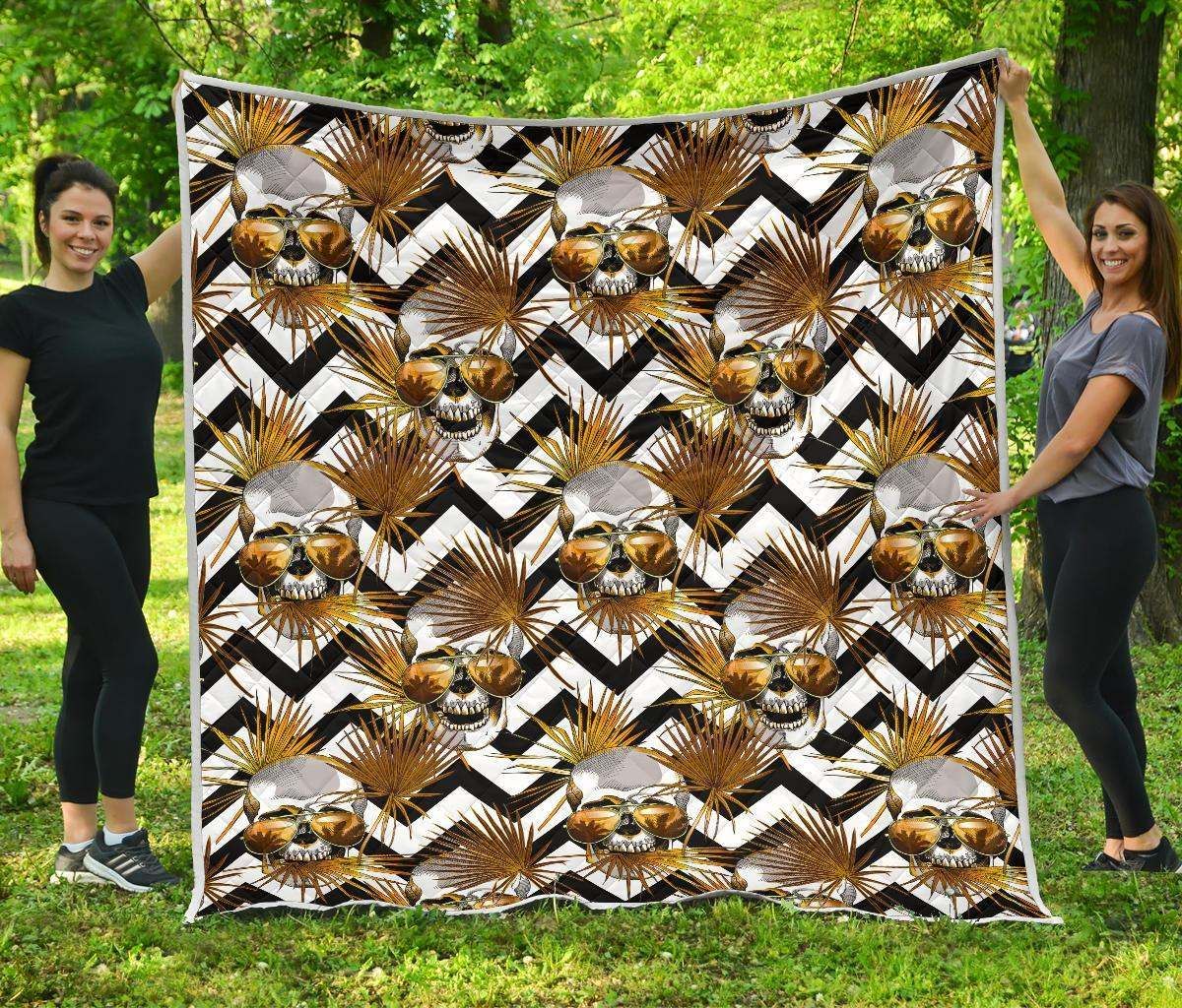 Gold Tropical Skull CL17100293MDQ Quilt Blanket