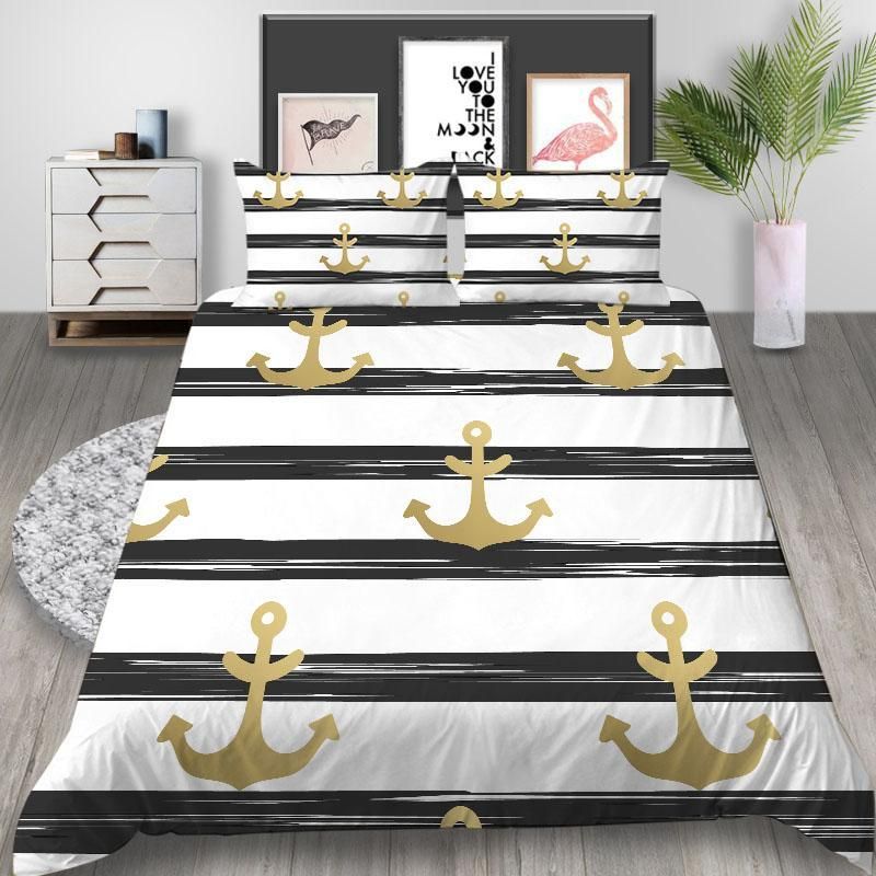 Golden Anchor Black Stripes Bedding Set