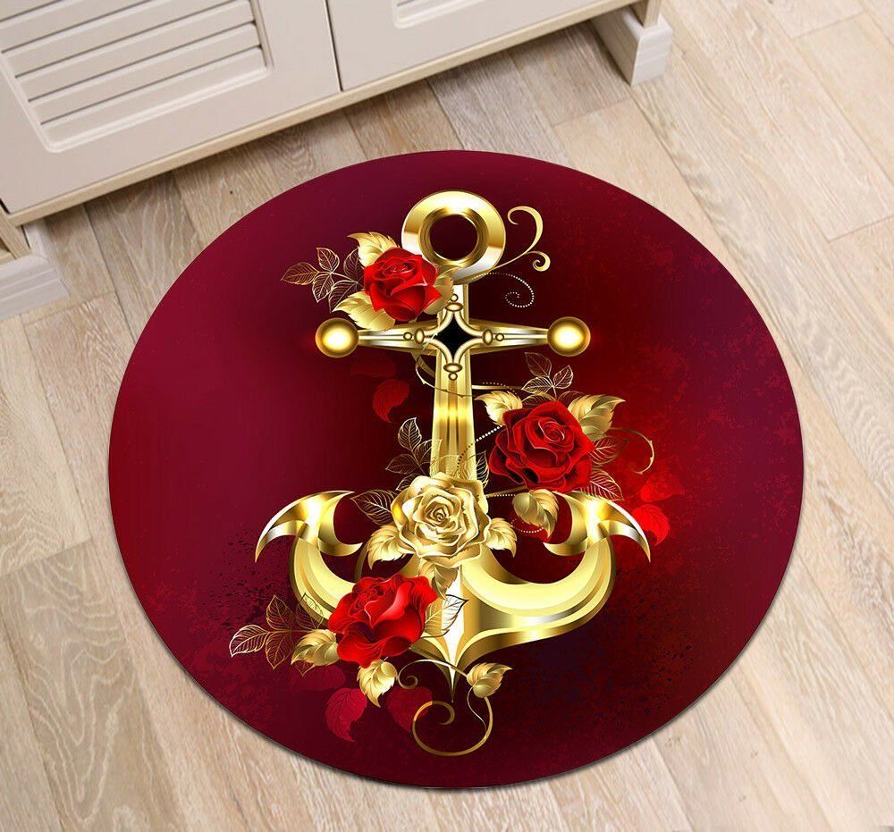 Golden Anchor Round Carpet