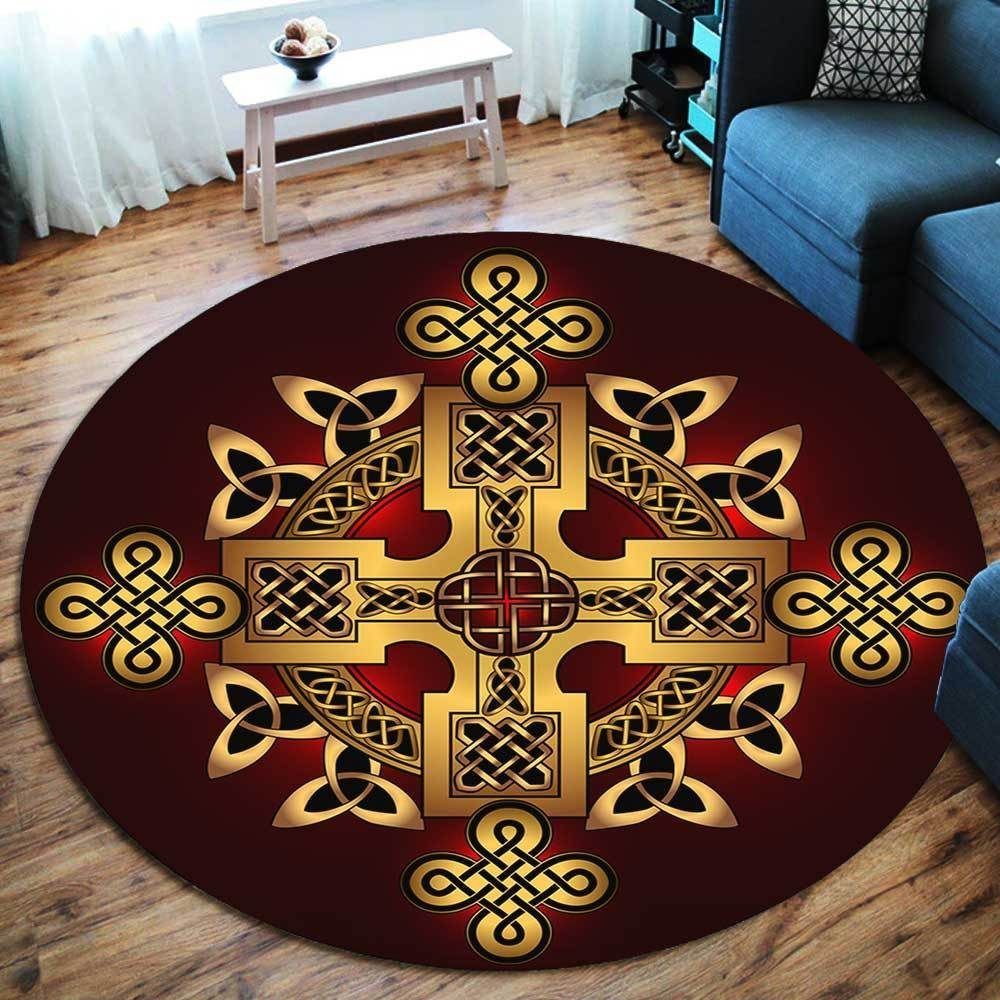Golden Ancient Pagan Round Carpet