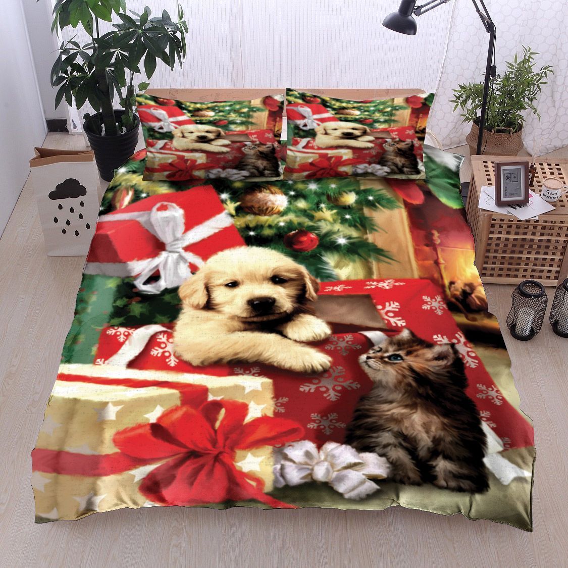 Golden And Cat Bedding Set