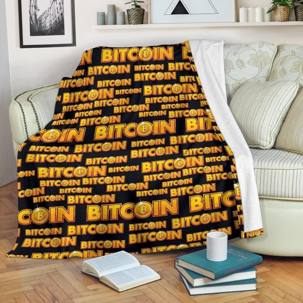 Golden Bitcoin Pattern Print Designfleece Blanket