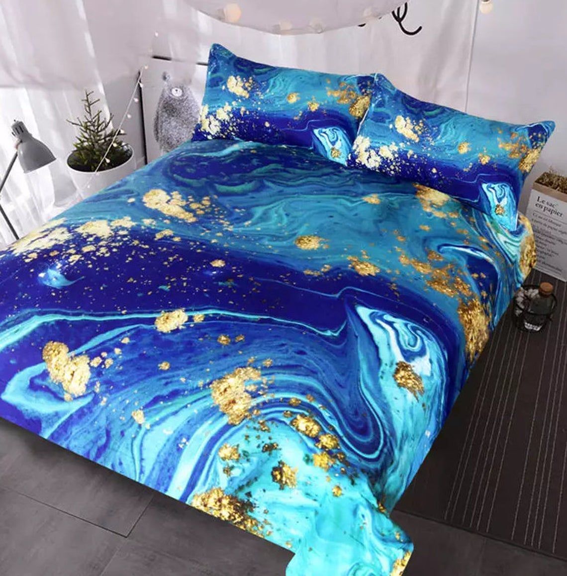 Golden Blue Turquoise Bedding Set