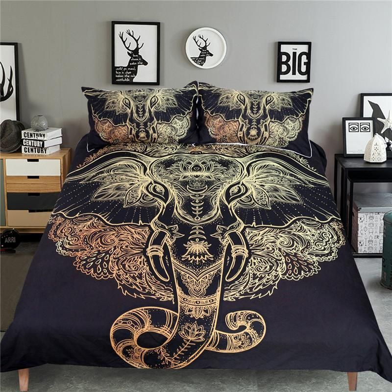 Golden Boho Elephant Bedding Set