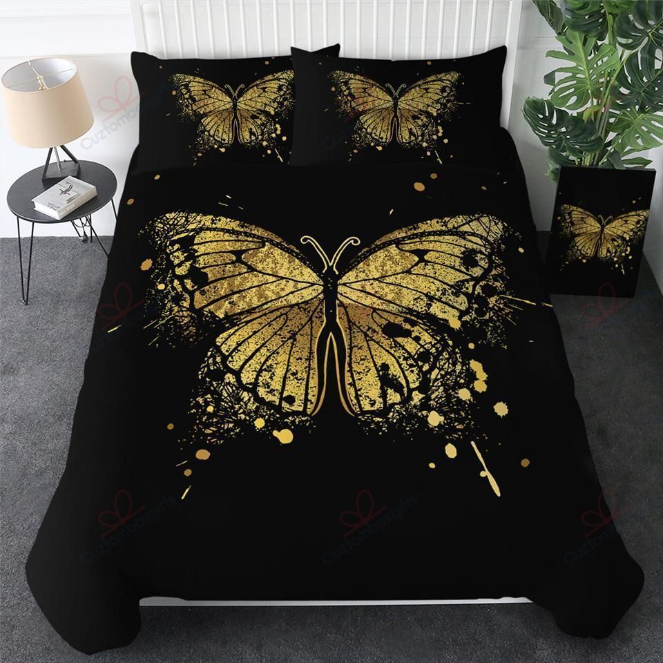 Golden Butterfly Black Bedding Set
